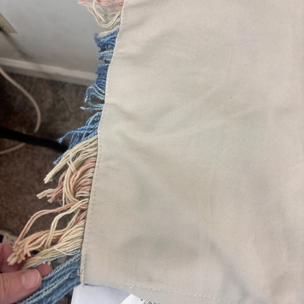 Pottery Barn Andora Eco-friendly fringe lumbar pillow cover-blue/tan